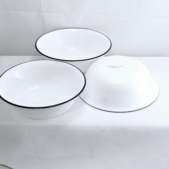 Corelle Promise Soup Salad Bowl 6" set-3 navy blue rim farmhouse cottage core - Picture 4 of 8